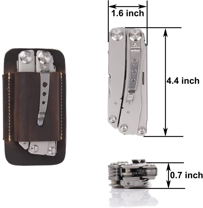 topstache Leather Sheath, Handmade Multitool Holster, Horizontal Carry Leather Knife Sheath for Belt, EDC Pocket Organizer for Men,Size M,Darkbrown - Image 5